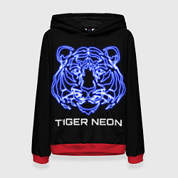 Толстовка-худи женская Tiger neon art, цвет: 3D-красный