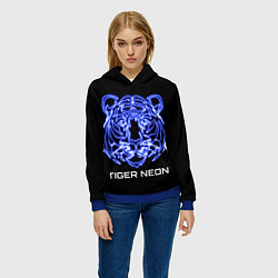 Толстовка-худи женская Tiger neon art, цвет: 3D-синий — фото 2