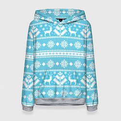 Толстовка-худи женская Новый год ели и олени, цвет: 3D-меланж