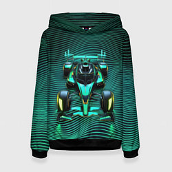 Толстовка-худи женская Болид на неоновых волнах, цвет: 3D-черный