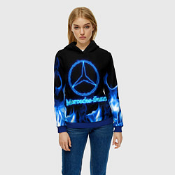 Толстовка-худи женская Mercedes-benz blue neon, цвет: 3D-синий — фото 2