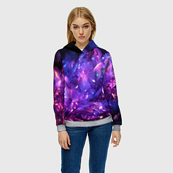 Толстовка-худи женская Синяя фиолетовая прозрачная абстракция, цвет: 3D-меланж — фото 2