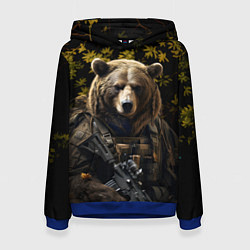 Толстовка-худи женская Медведь солдат в ночном лесу, цвет: 3D-синий