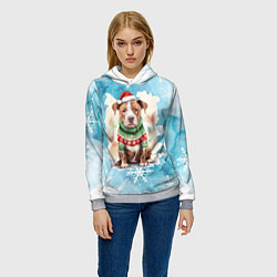 Толстовка-худи женская Питбуль в новогоднем костюме, цвет: 3D-меланж — фото 2