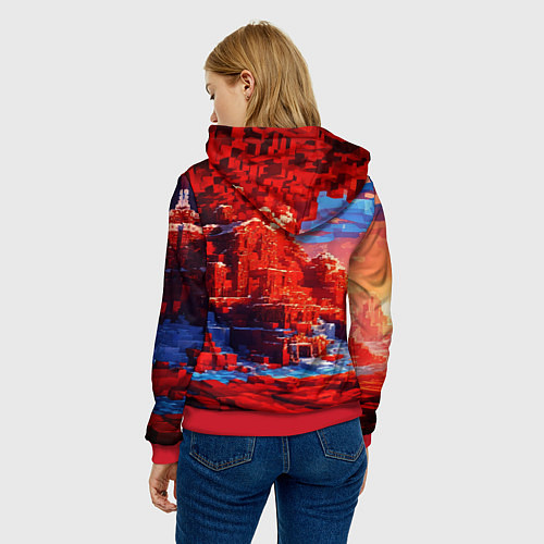 Женская толстовка Город в стиле майнкрафт / 3D-Красный – фото 4