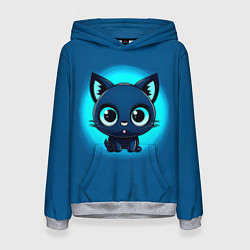 Толстовка-худи женская Котёнок на синем, цвет: 3D-меланж