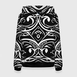 Толстовка-худи женская Белое на чёрном, цвет: 3D-черный