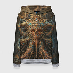 Толстовка-худи женская Череп с щупальцами осьминога, цвет: 3D-меланж