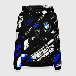 Толстовка-худи женская BMW stripes color auto sport, цвет: 3D-черный