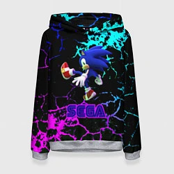 Толстовка-худи женская Sonic sega game неоновая текстура, цвет: 3D-меланж