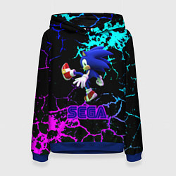 Толстовка-худи женская Sonic sega game неоновая текстура, цвет: 3D-синий