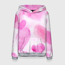 Толстовка-худи женская Розовые сердечки акварель, цвет: 3D-меланж