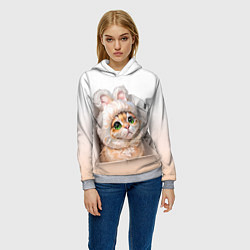 Толстовка-худи женская Милый кот-мем в шапке с ушками - бежевый градиент, цвет: 3D-меланж — фото 2