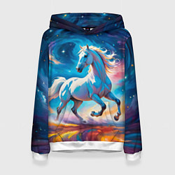 Толстовка-худи женская Космический скакун, цвет: 3D-белый