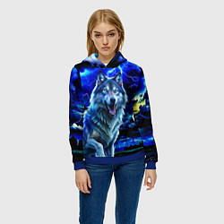 Толстовка-худи женская Грозовой волк с молниями, цвет: 3D-синий — фото 2