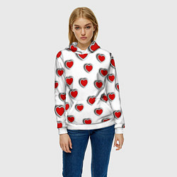 Толстовка-худи женская Стикеры наклейки объемные сердечки, цвет: 3D-белый — фото 2
