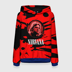 Толстовка-худи женская Nirvana красные краски рок бенд, цвет: 3D-синий