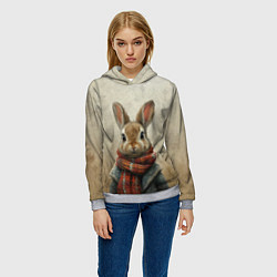 Толстовка-худи женская Кролик в шарфе, цвет: 3D-меланж — фото 2