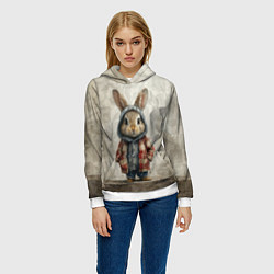 Толстовка-худи женская Кролик в пальто, цвет: 3D-белый — фото 2