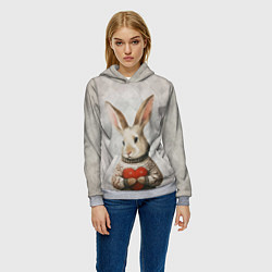 Толстовка-худи женская Влюблённый кролик в свитере с сердцем, цвет: 3D-меланж — фото 2