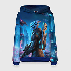 Толстовка-худи женская Mass Effect - ai art, цвет: 3D-синий