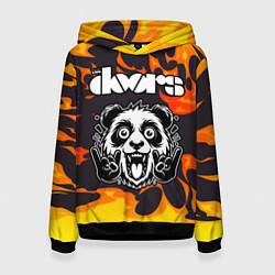 Толстовка-худи женская The Doors рок панда и огонь, цвет: 3D-черный