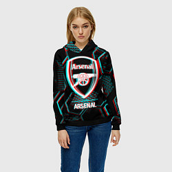 Толстовка-худи женская Arsenal FC в стиле glitch на темном фоне, цвет: 3D-черный — фото 2