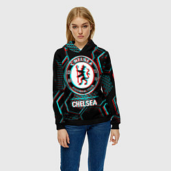 Толстовка-худи женская Chelsea FC в стиле glitch на темном фоне, цвет: 3D-черный — фото 2