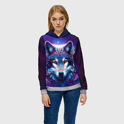 Толстовка-худи женская Волк и звезды, цвет: 3D-меланж — фото 2