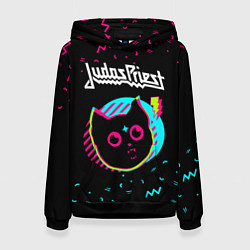 Толстовка-худи женская Judas Priest - rock star cat, цвет: 3D-черный