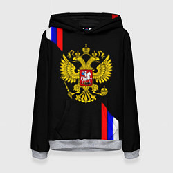 Толстовка-худи женская Россия герб триколор полосы, цвет: 3D-меланж