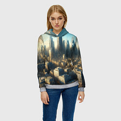 Толстовка-худи женская Разрушенный апокалиптический город, цвет: 3D-меланж — фото 2