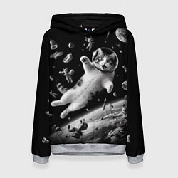 Толстовка-худи женская Офигевший котейка в безвоздушном пространстве, цвет: 3D-меланж