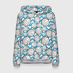 Толстовка-худи женская Мячи волейбольные паттерн, цвет: 3D-меланж