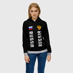 Толстовка-худи женская Россия три полоски на черном фоне, цвет: 3D-меланж — фото 2