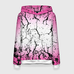 Толстовка-худи женская Текстура чёрных трещин на розовом переливе, цвет: 3D-белый
