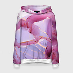 Толстовка-худи женская Куски розового мрамора, цвет: 3D-белый