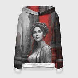 Толстовка-худи женская Девушка в мире киберпанка, цвет: 3D-белый
