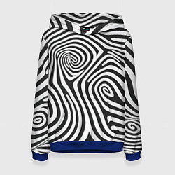 Толстовка-худи женская Черно-белый водоворот - зебра исллюзия шкуры, цвет: 3D-синий