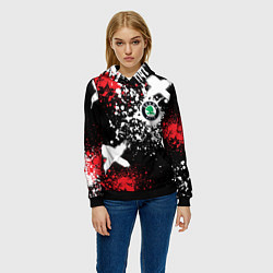 Толстовка-худи женская Шкода на фоне граффити и брызг красок, цвет: 3D-черный — фото 2