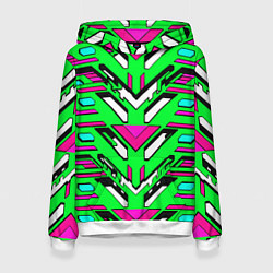 Толстовка-худи женская Техно броня розово-зелёная, цвет: 3D-белый