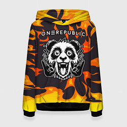 Толстовка-худи женская OneRepublic рок панда и огонь, цвет: 3D-черный