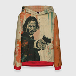 Толстовка-худи женская Джон Уик с пистолетом, цвет: 3D-красный