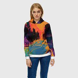 Толстовка-худи женская Абстрактная городская улица со зданиями и река, цвет: 3D-белый — фото 2