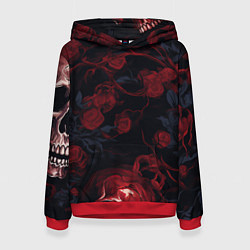 Толстовка-худи женская Черепа и алые розы, цвет: 3D-красный