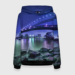 Толстовка-худи женская Вечерняя Америка - мост, цвет: 3D-черный
