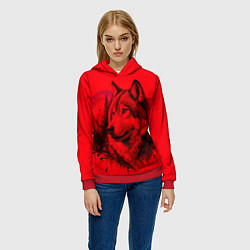Толстовка-худи женская Рисунок волка на красном, цвет: 3D-красный — фото 2