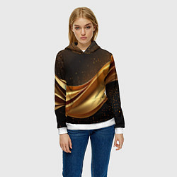 Толстовка-худи женская Золотая стильная абстракция на черном фоне, цвет: 3D-белый — фото 2