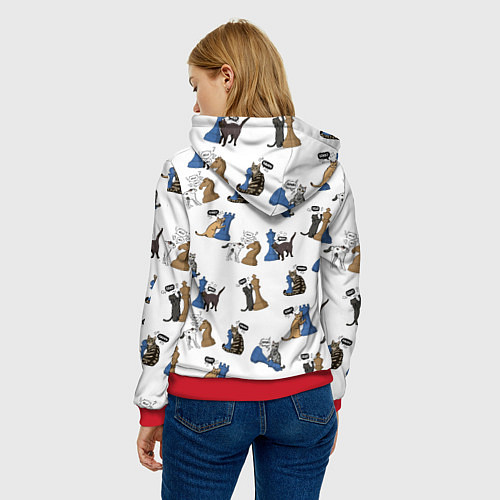 Женская толстовка Котики и шахматы белый / 3D-Красный – фото 4