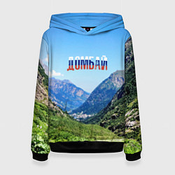 Толстовка-худи женская Домбай в цветах флага России, цвет: 3D-черный